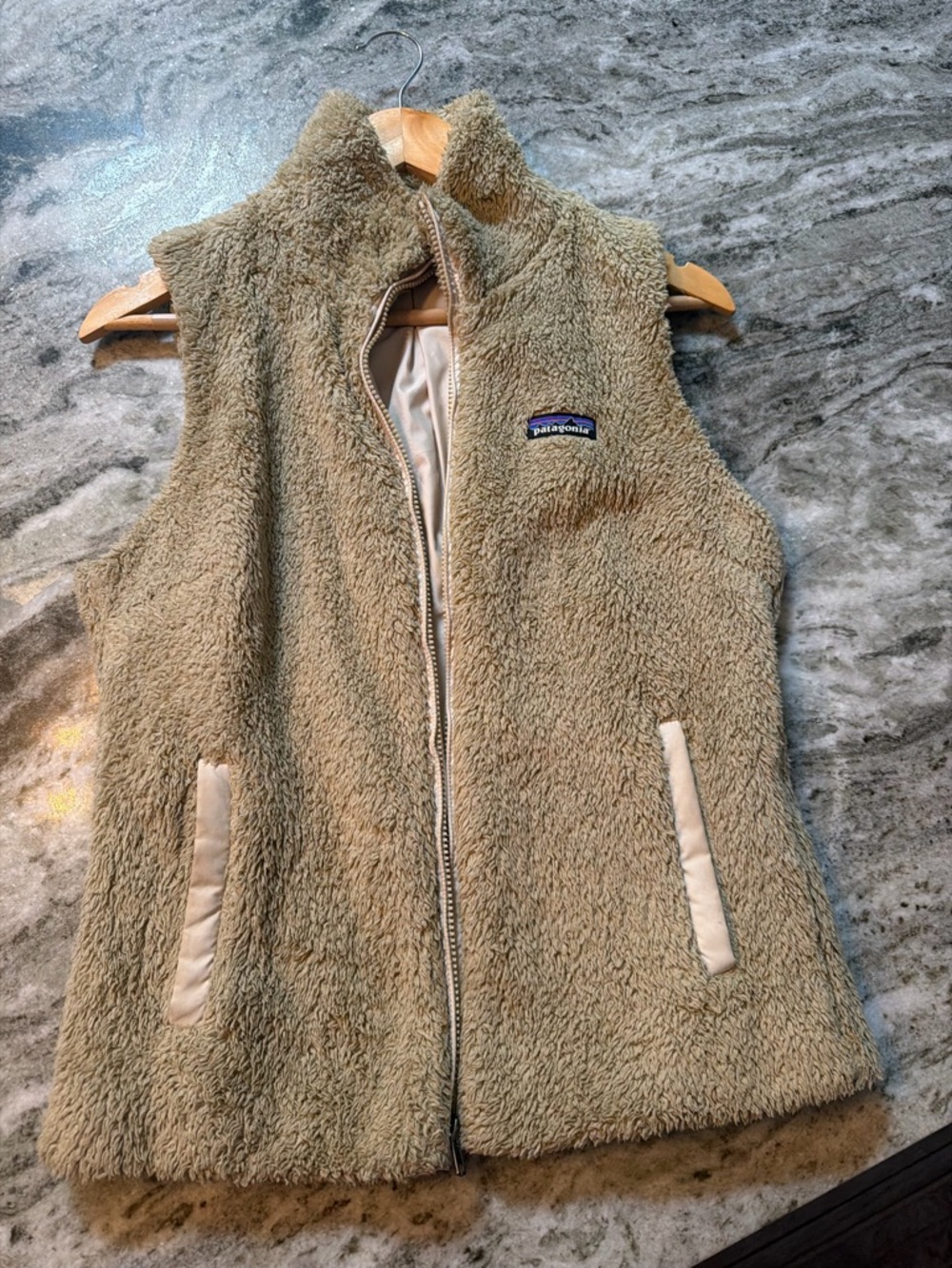 Patagonia Tan Teddy Fleece Vest - Zip Front Cozy Shell